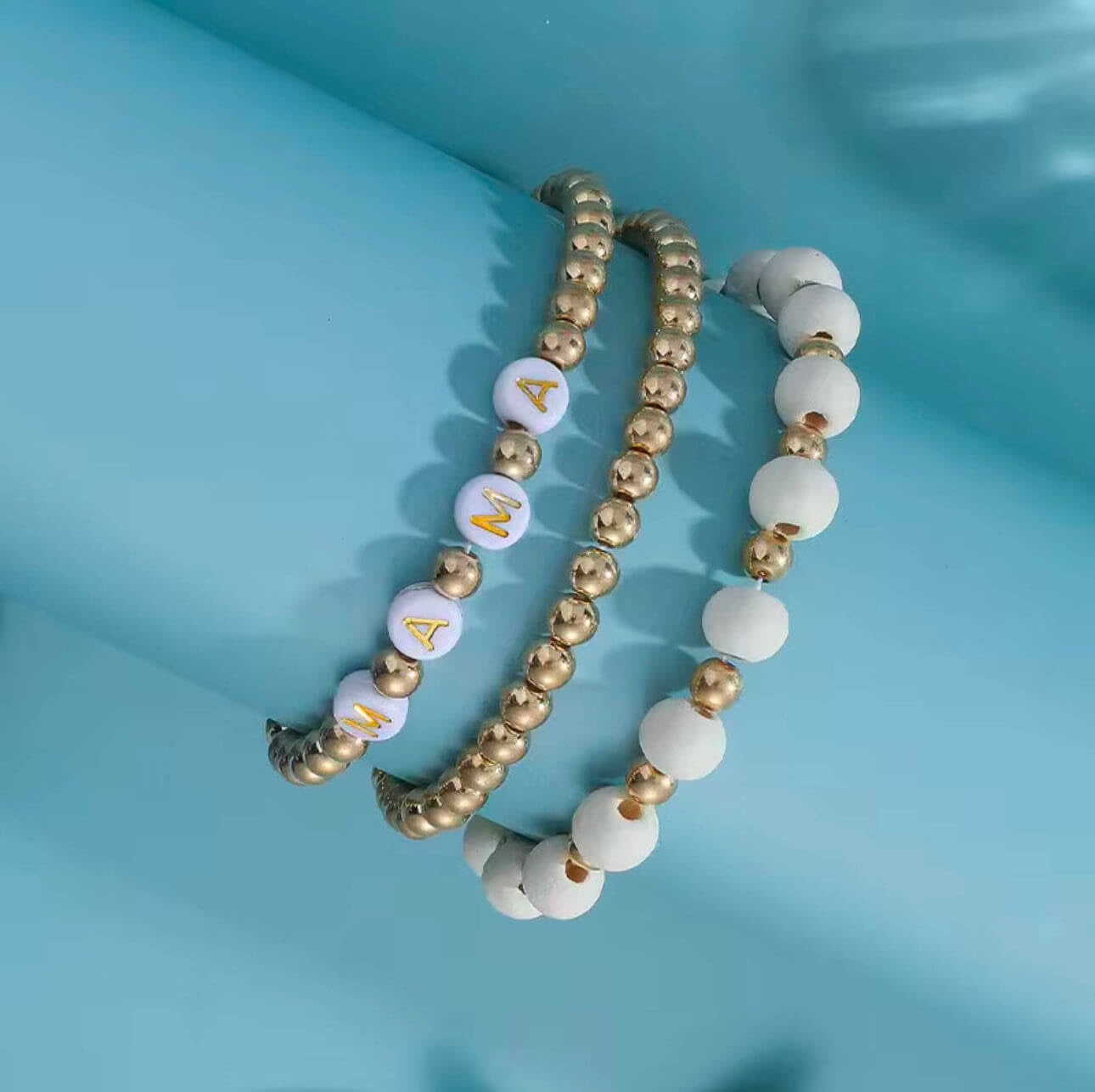 Golden “MAMA” Beaded Bracelet Set