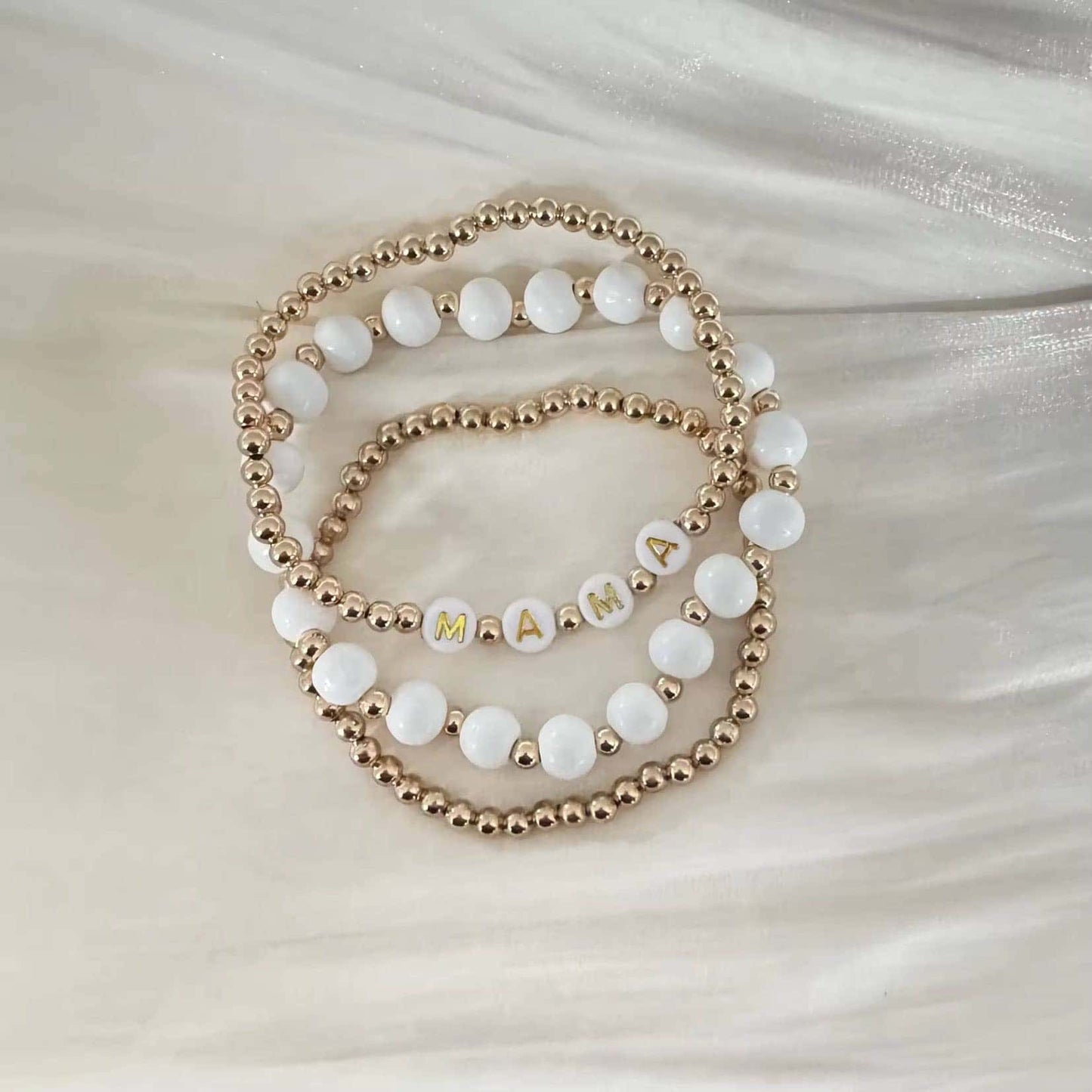 Golden “MAMA” Beaded Bracelet Set