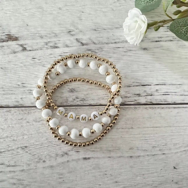 Golden “MAMA” Beaded Bracelet Set