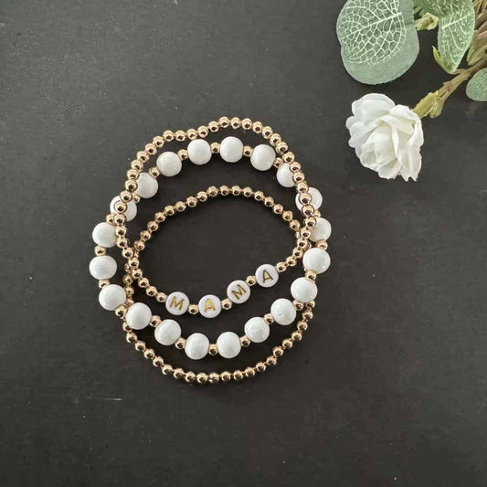 Golden “MAMA” Beaded Bracelet Set
