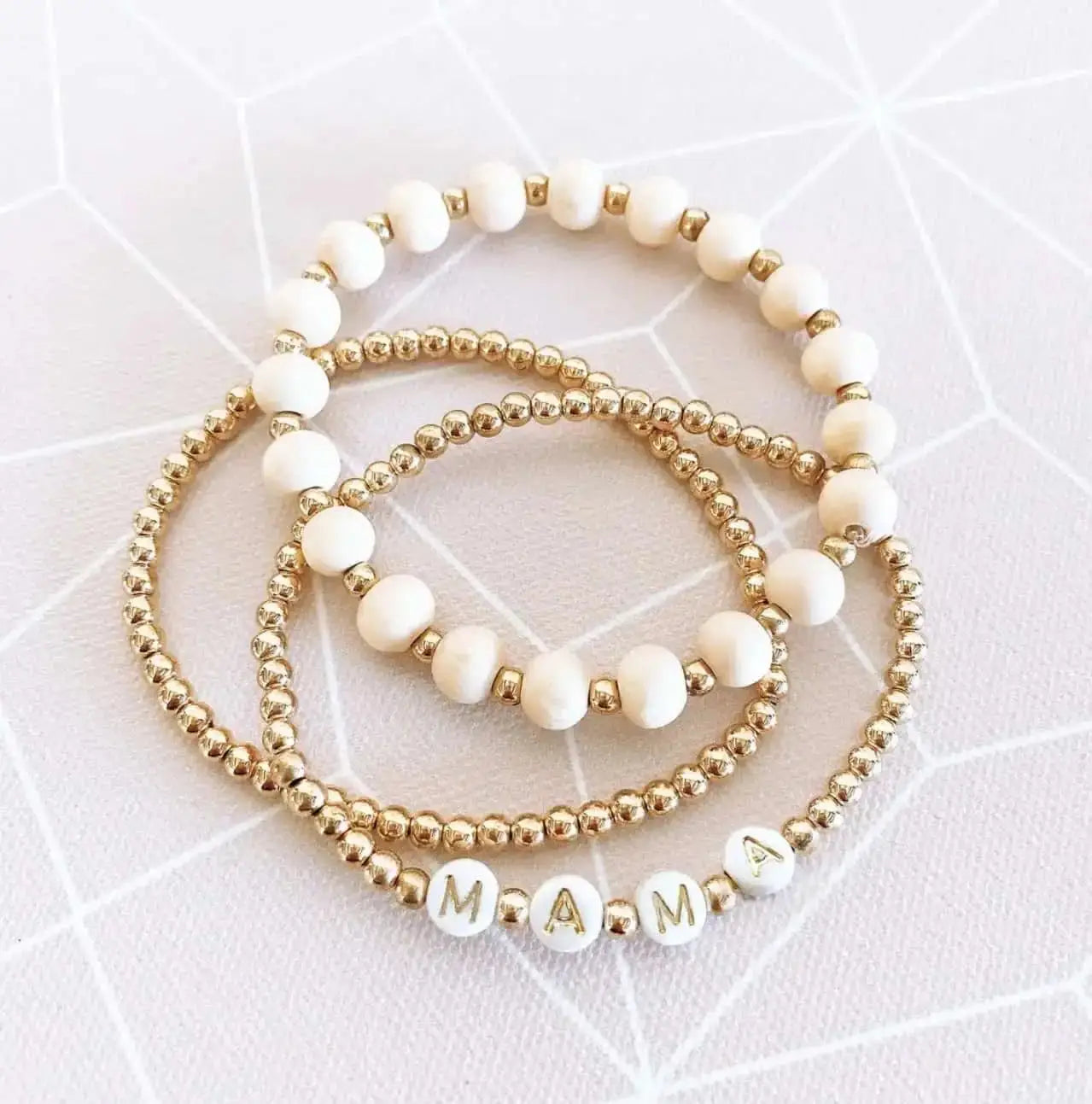 Golden “MAMA” Beaded Bracelet Set