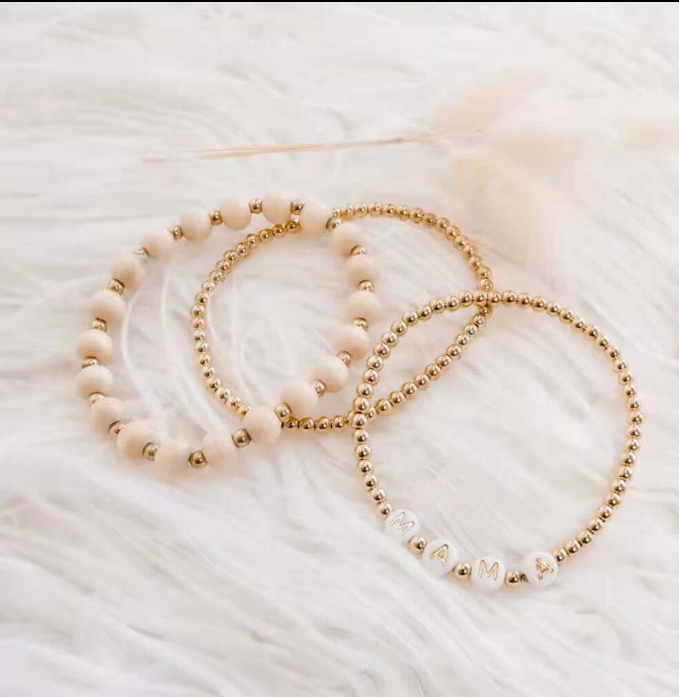 Golden “MAMA” Beaded Bracelet Set